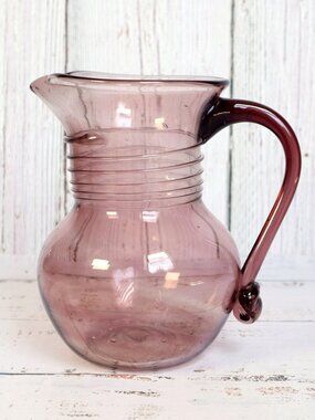 Purple Handblown Pitcher - Studio Art Glass Signed by Artist